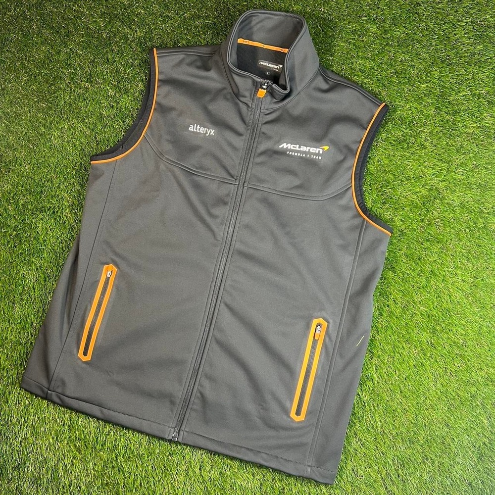 McLaren Vest Mens L Black Windbreaker Full Zip Lined Pockets Softshell